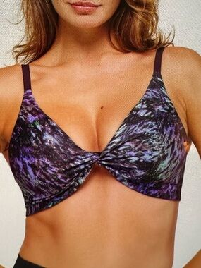 Gymshark Blue  and Black Twist-Front Printed Bralette/Sports Bra - Large